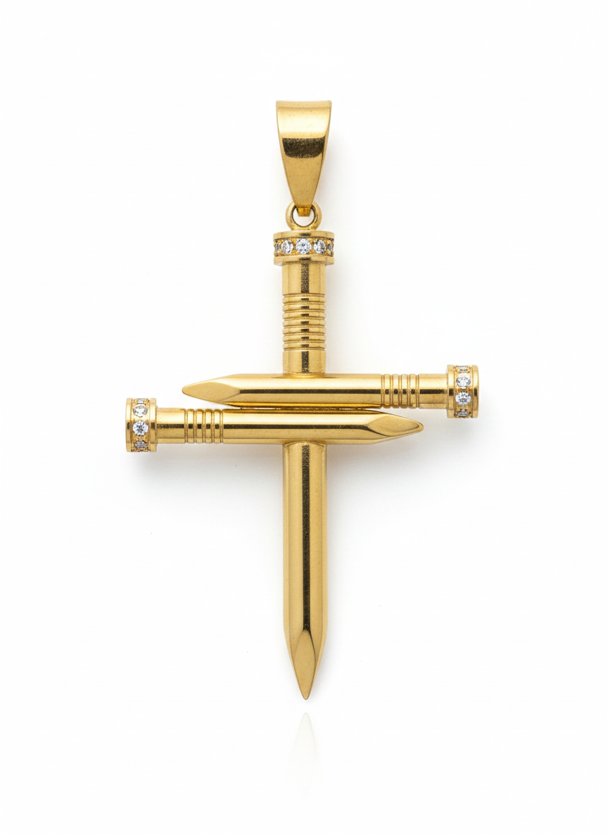 Stainless Steel Gold Tone Nail Cross