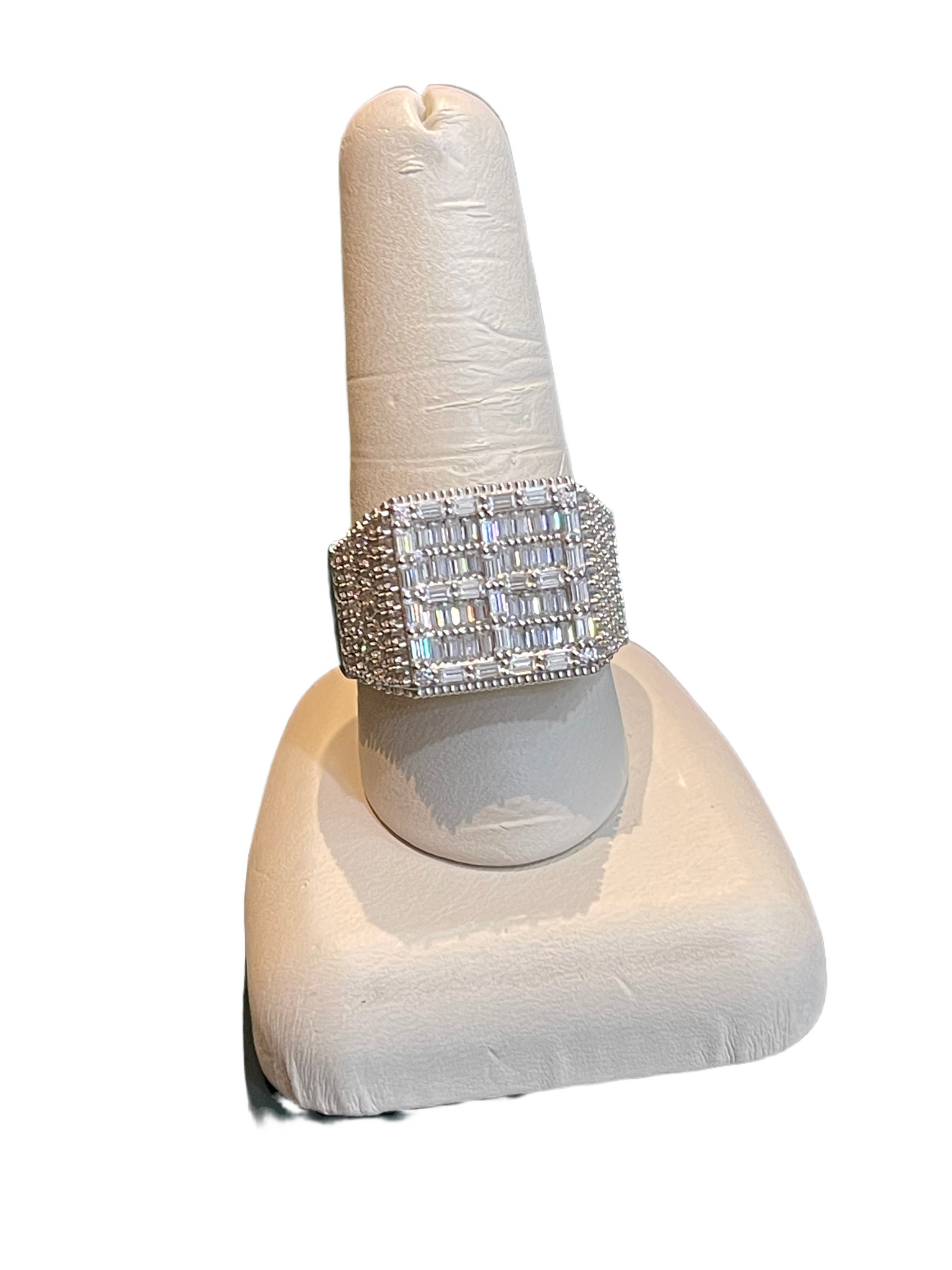 Sterling Silver Square Baguette Round Moissanites Men's Ring