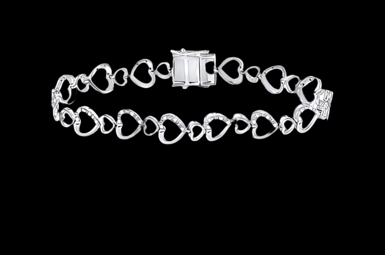 Sterling Silver 925 Heart 1/4 Cttw Diamond Tennis Bracelet