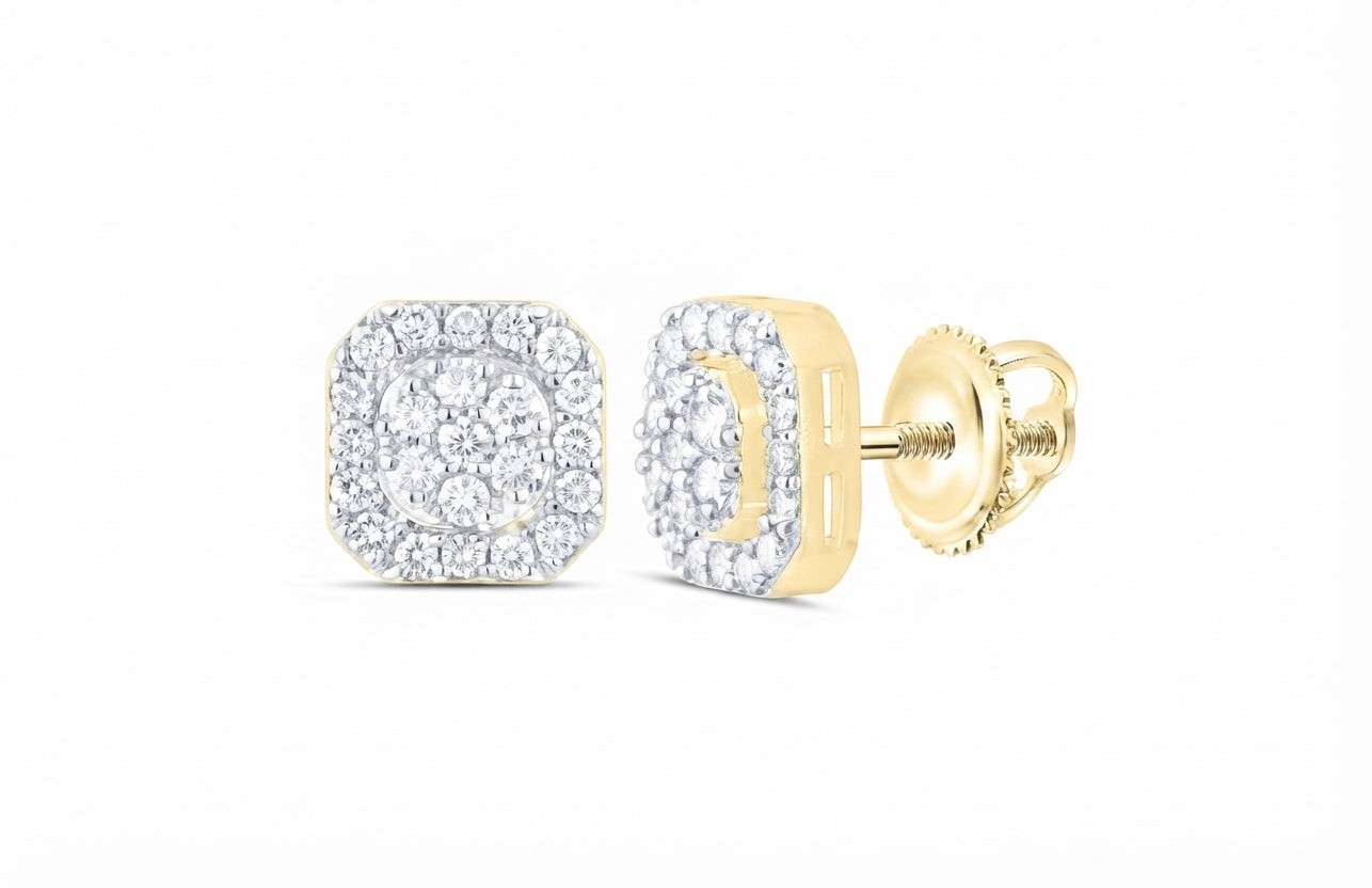 1/2 CTW natural diamond octagon men's earrings in 10K yellow solid gold