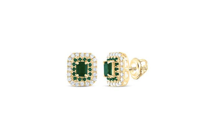 1/4CTW diamond and 1/8CTW emerald 4x3mm natural gemstone stud earrings