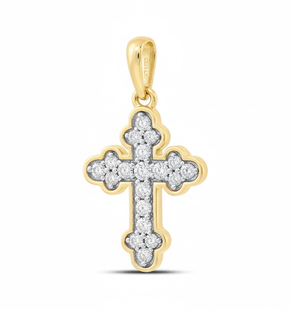 1/8 CTW natural diamond gift cross pendant in 10K yellow gold side view
