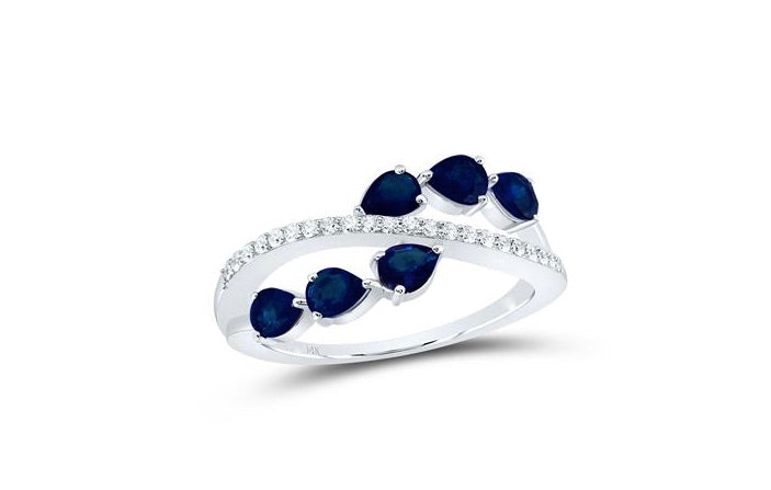 1/8CTW natural diamond and 1CTW PS-BS gemstone fashion ring in 14k white gold