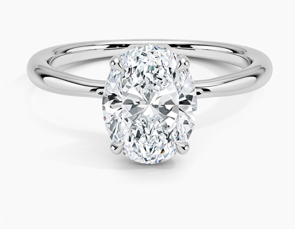 1.00 CT Oval Moissanite Engagement Ring in Sterling Silver – Pinched Shank