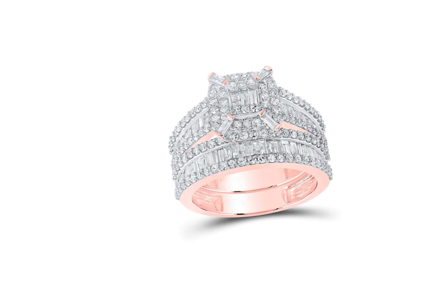 10K Baguette Diamond Halo Bridal Set