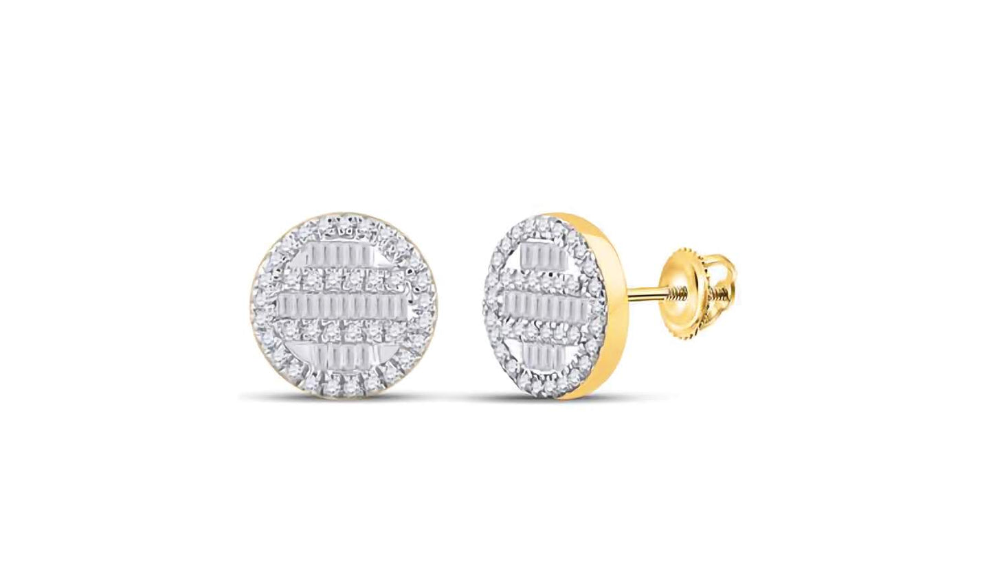 10K Baguette Round Diamond Stripe Earrings