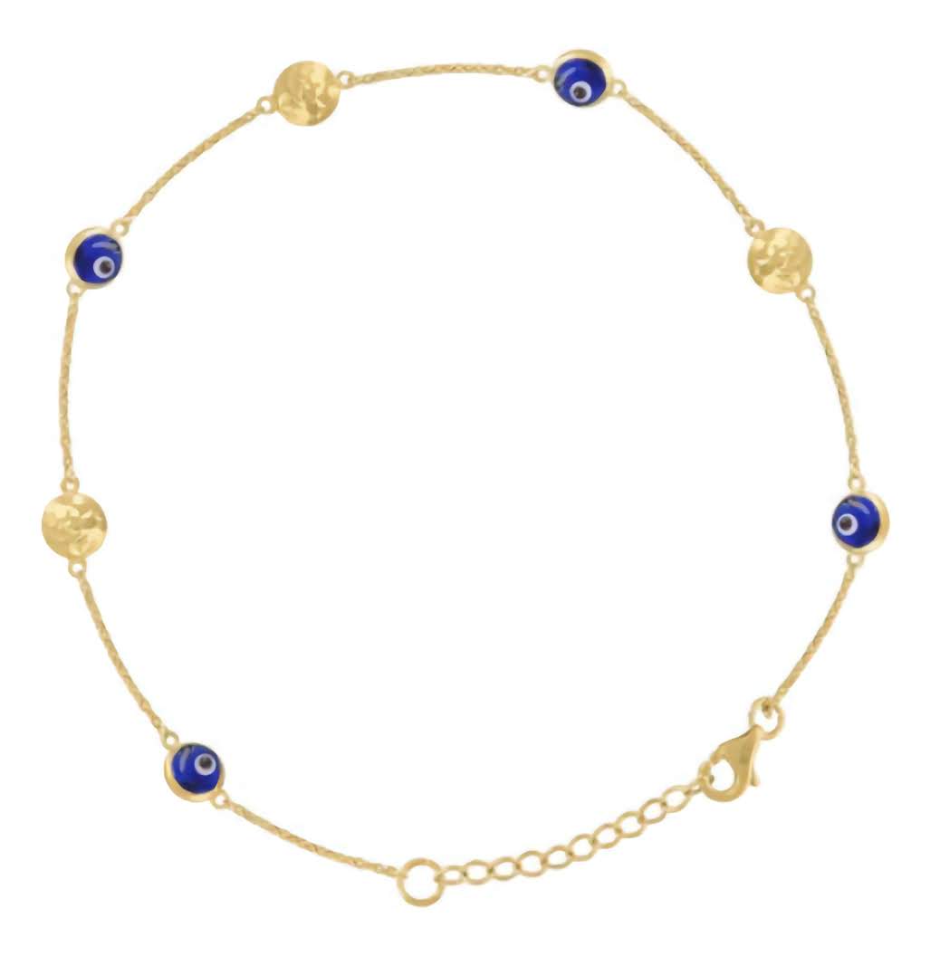 10K Blue Black Enamel Evil Eye Chain Anklet