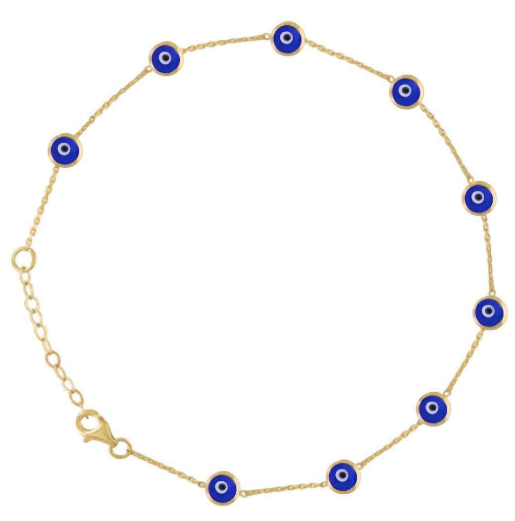 10K Blue Enamel Evil Eye Chain Anklet