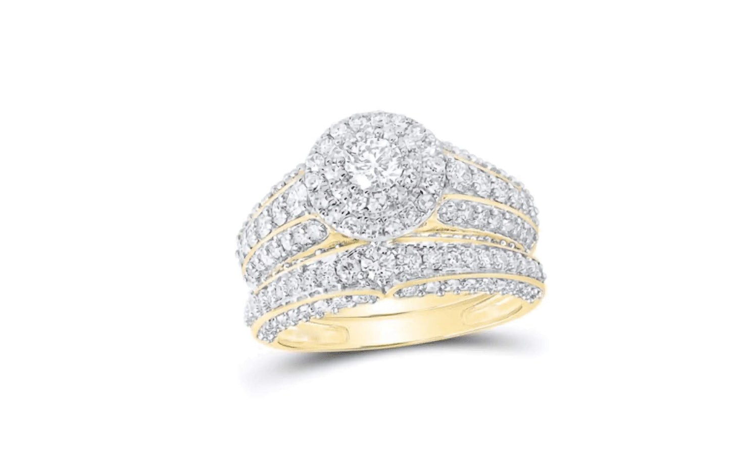 10K gold diamond bridal trio ring set with 2 3/8 carat total weight