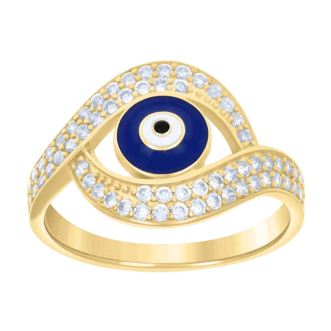 10K Bypass Good Luck Blue Black Enamel Ring