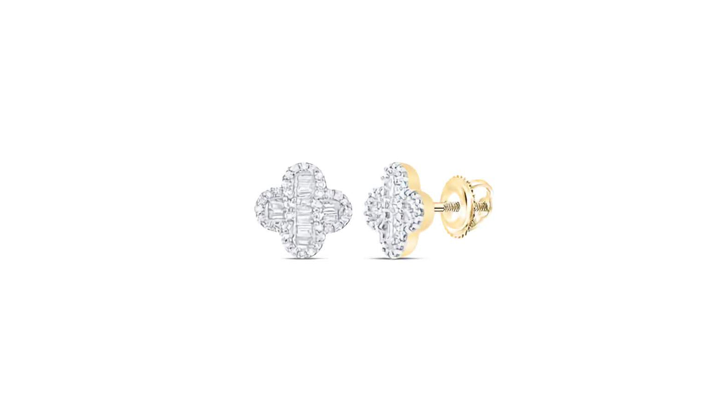 10K 3/8 Cttw Diamond Baguette Clover Earrings