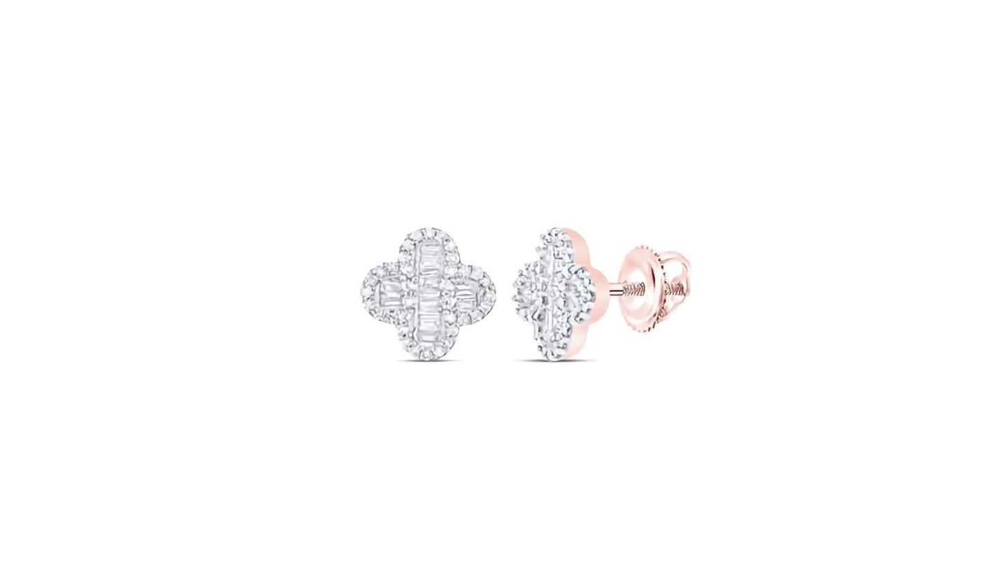 10K 3/8 Cttw Diamond Baguette Clover Earrings