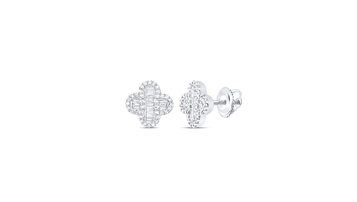 10K 3/8 Cttw Diamond Baguette Clover Earrings