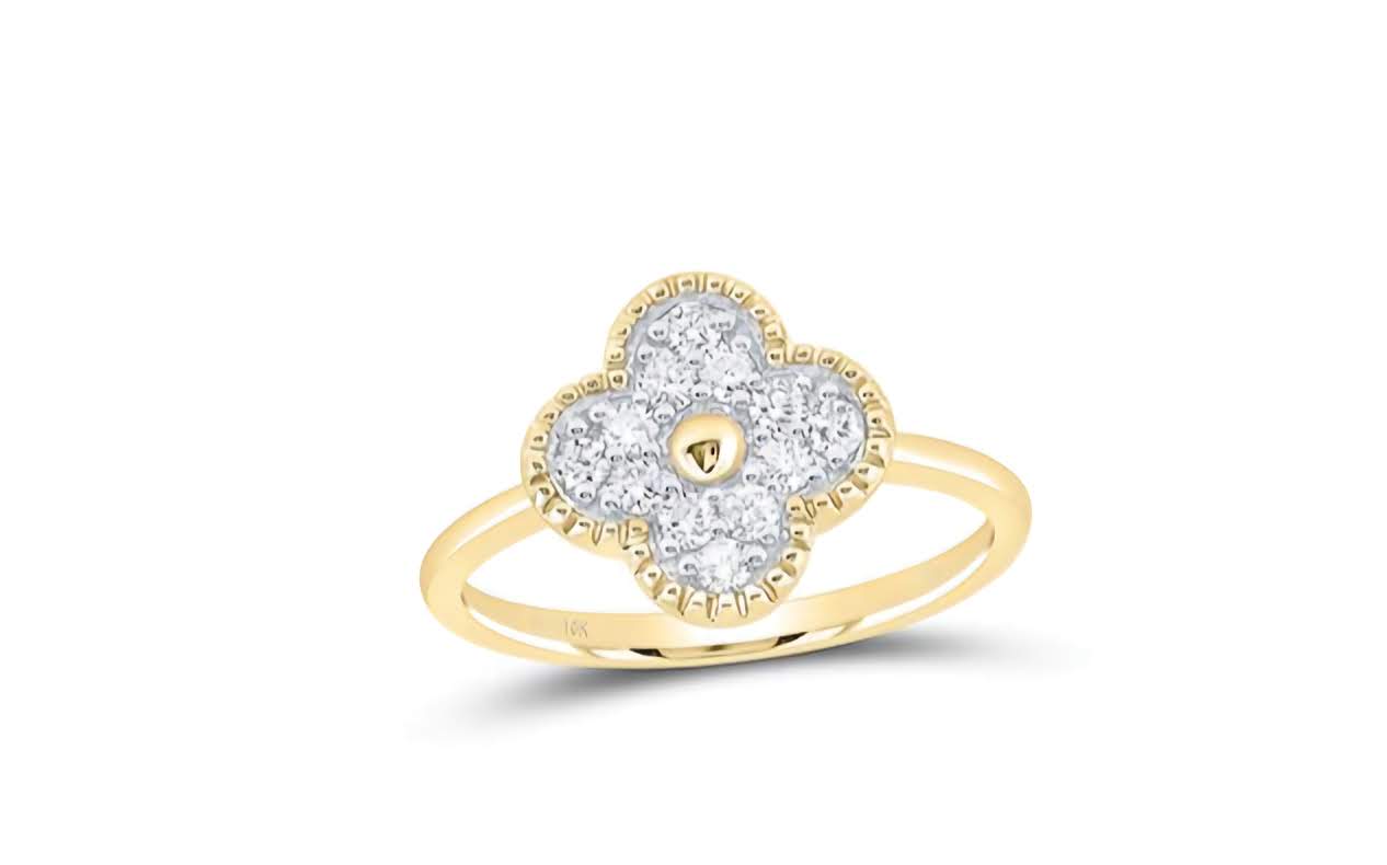 10K Diamond Clover Good Luck Ring