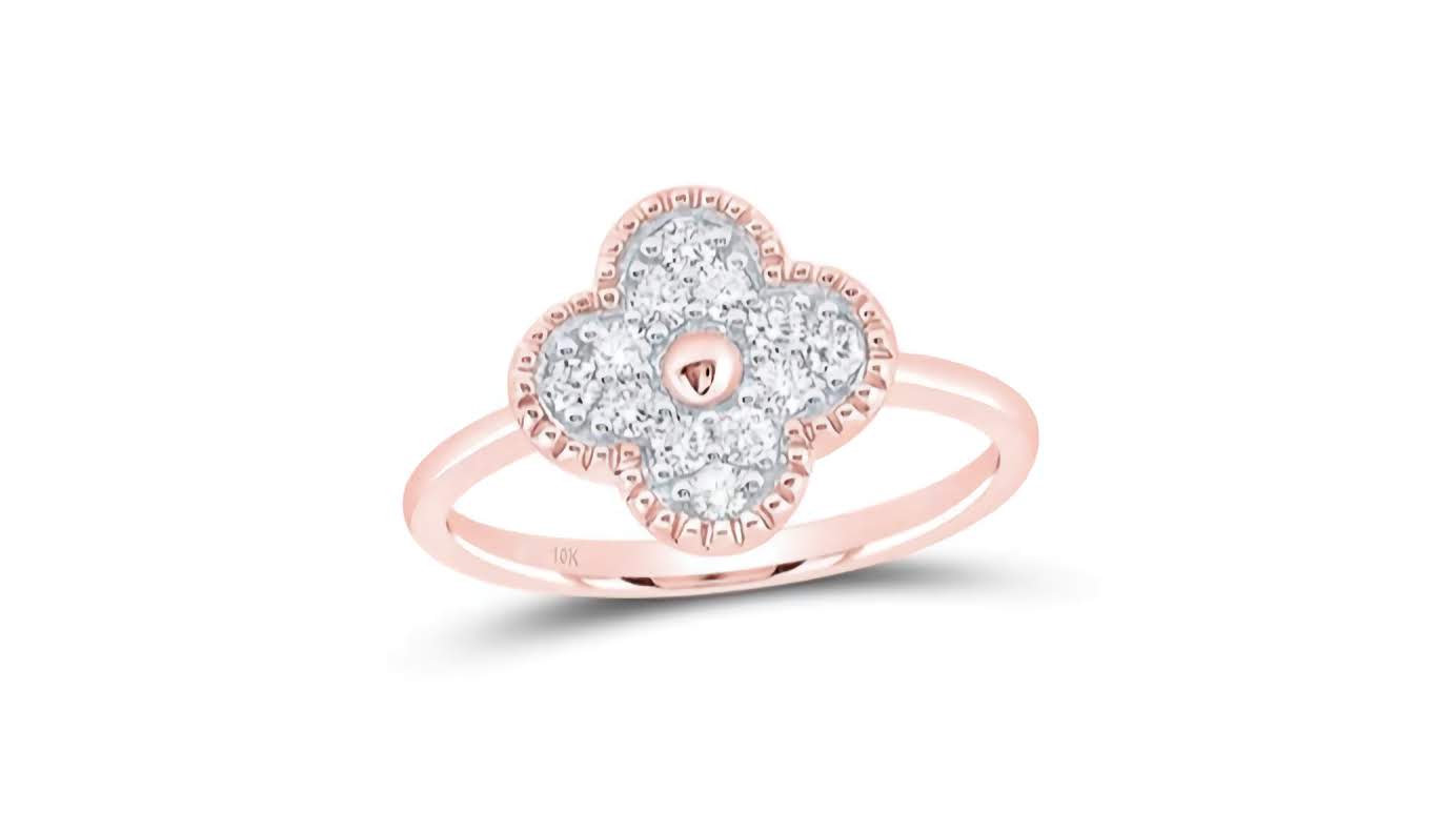 10K Diamond Clover Good Luck Ring