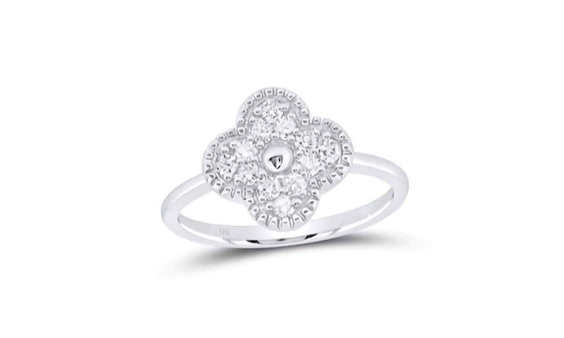 10K Diamond Clover Good Luck Ring