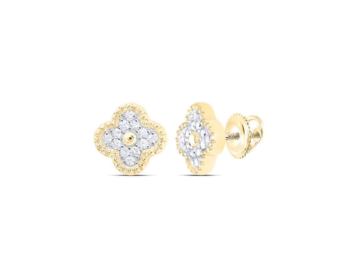 10K Gold 1/6 Cttw Diamond Clover Studs