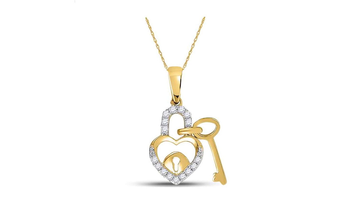 10K Heart Lock Key Diamond Charm