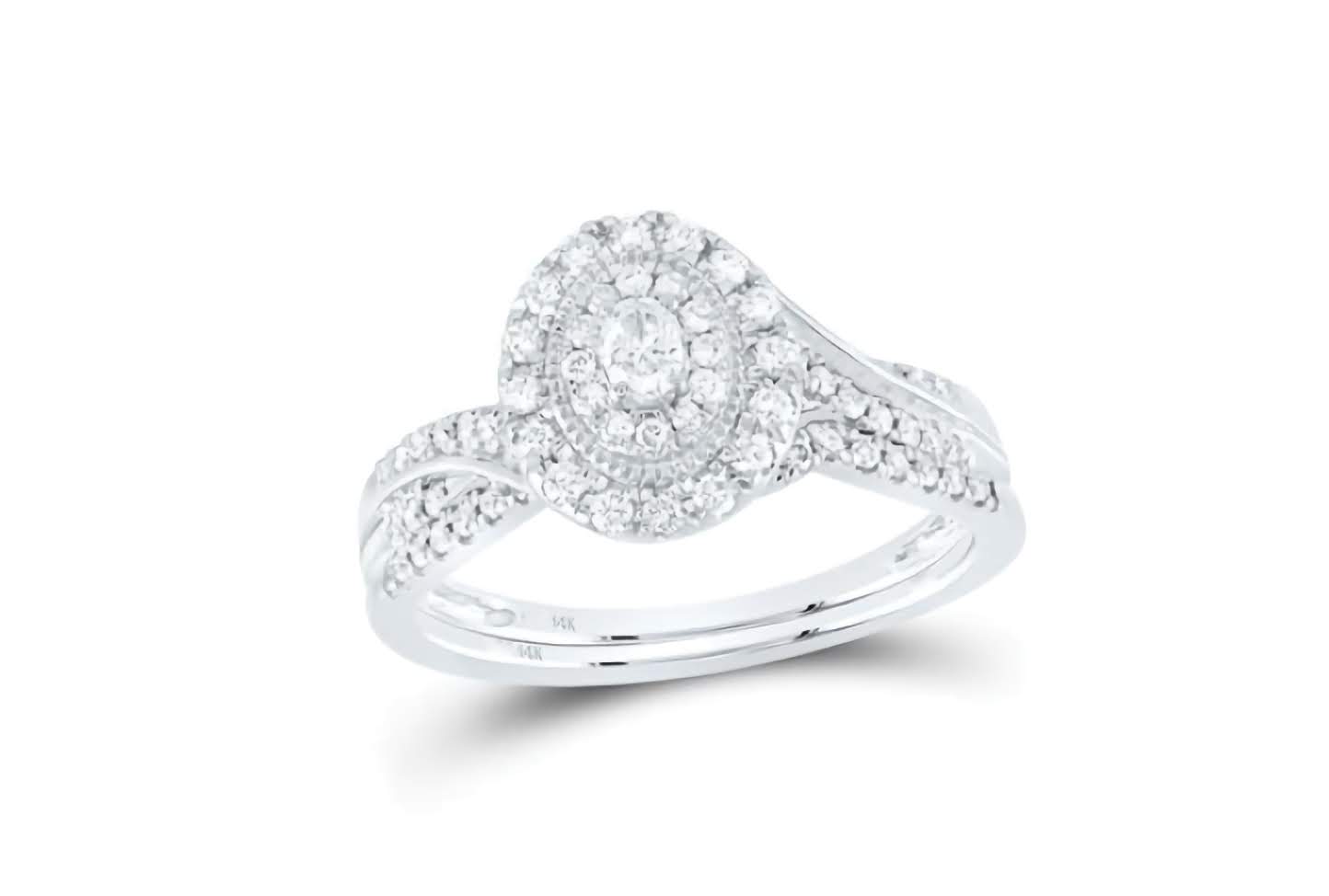 14K Oval Diamond Duo Ring Set