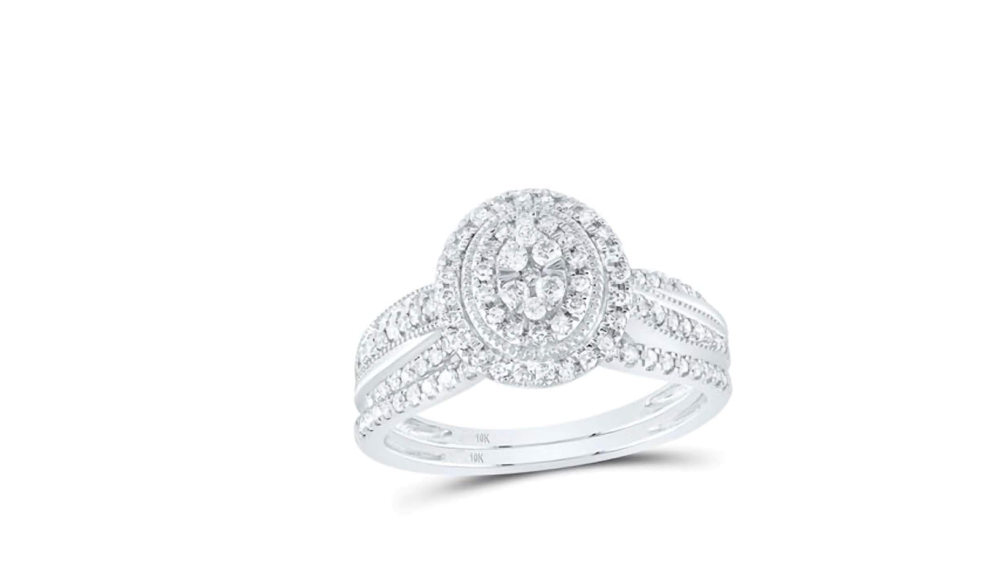 10K Oval Diamond Duo Ring Set