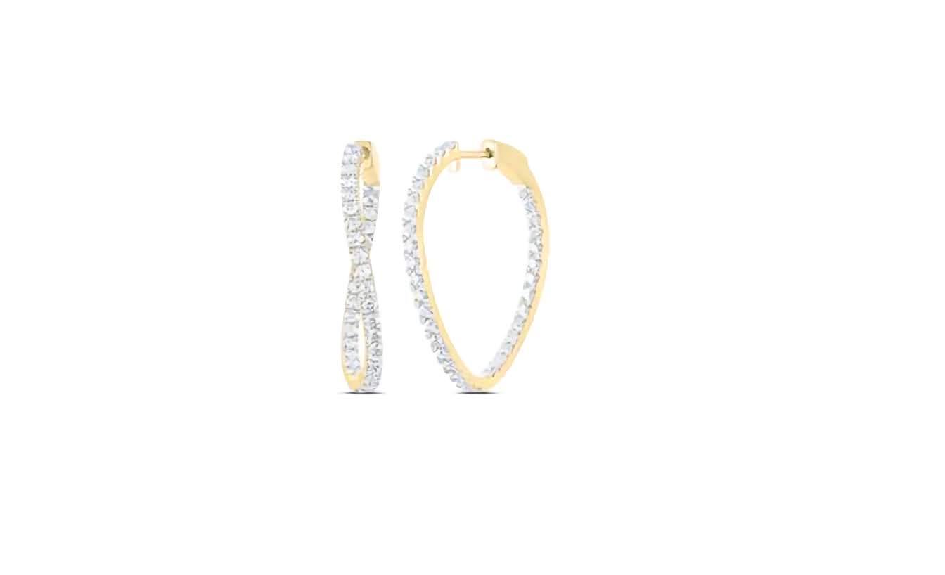 10K Oval Shape Diamond Earrings Hoops