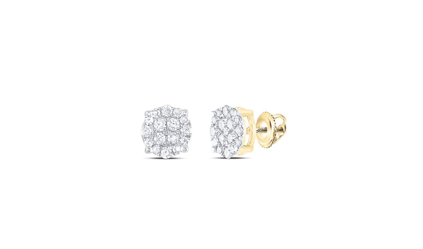 10K Flower Round Diamonds Earrings
