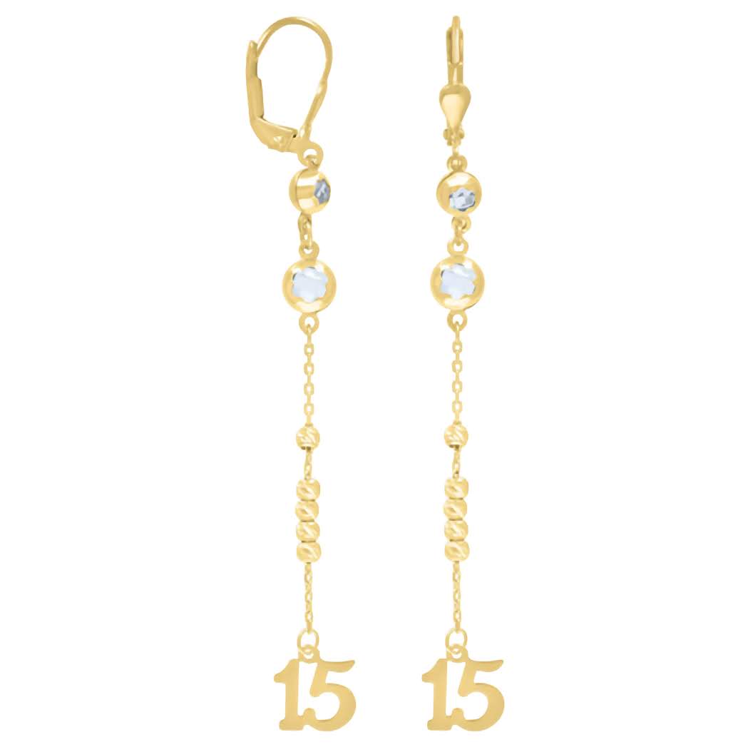 10K Sweet 15 Birthday Quinceanera Dangle Earrings