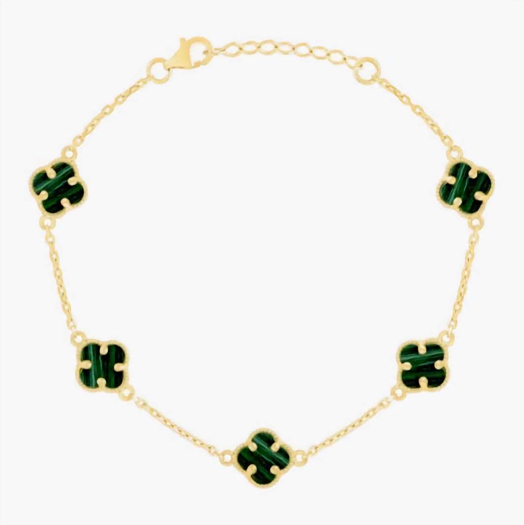14k Yellow Gold Green Clover Bracelet Inspired by Van Cleef Style, 7.5” Adjustable