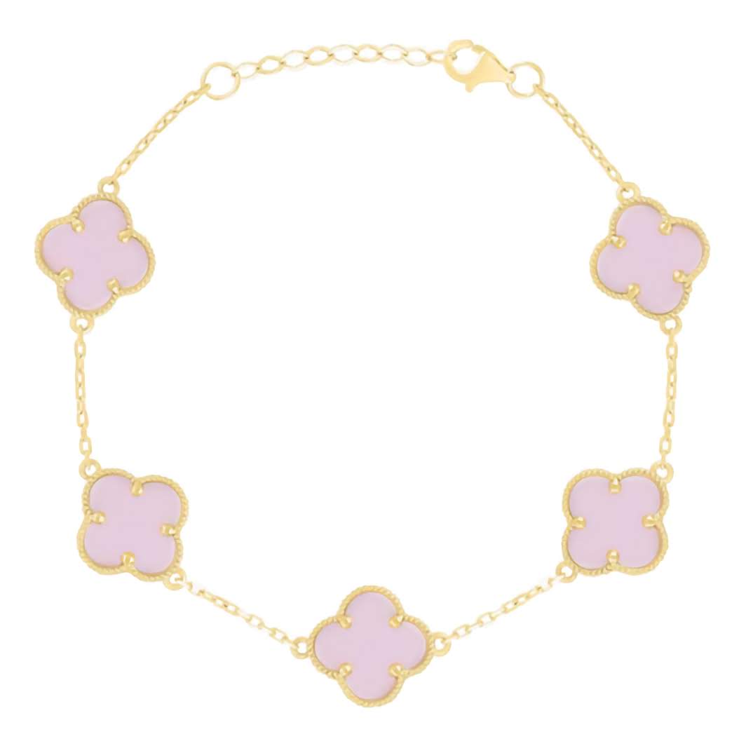 10K Yellow Gold 13mm Clover Pink Bracelet