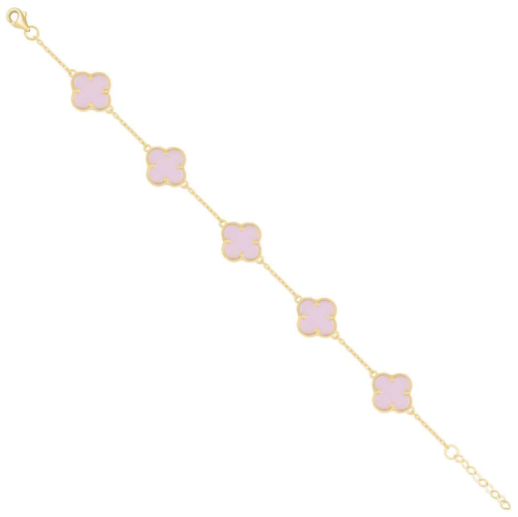 10K Yellow Gold 13mm Clover Pink Bracelet