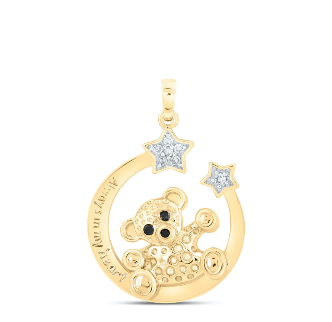 10K Always in My Heart Moon Crescent Teddy Bear Charm with 1/12 Cttw Diamonds