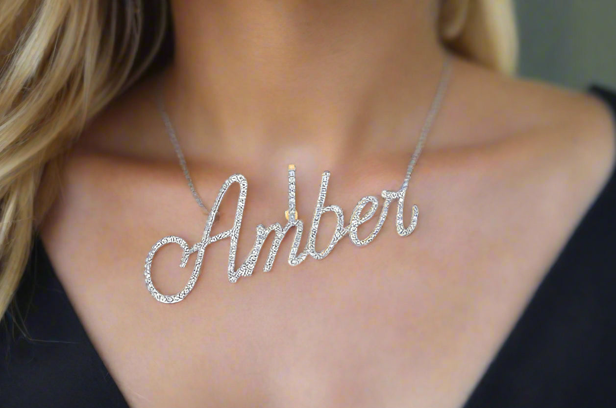 10K Amber Name Pendant with 3/4 CTTW Natural Diamonds – Personalized Jewelry
