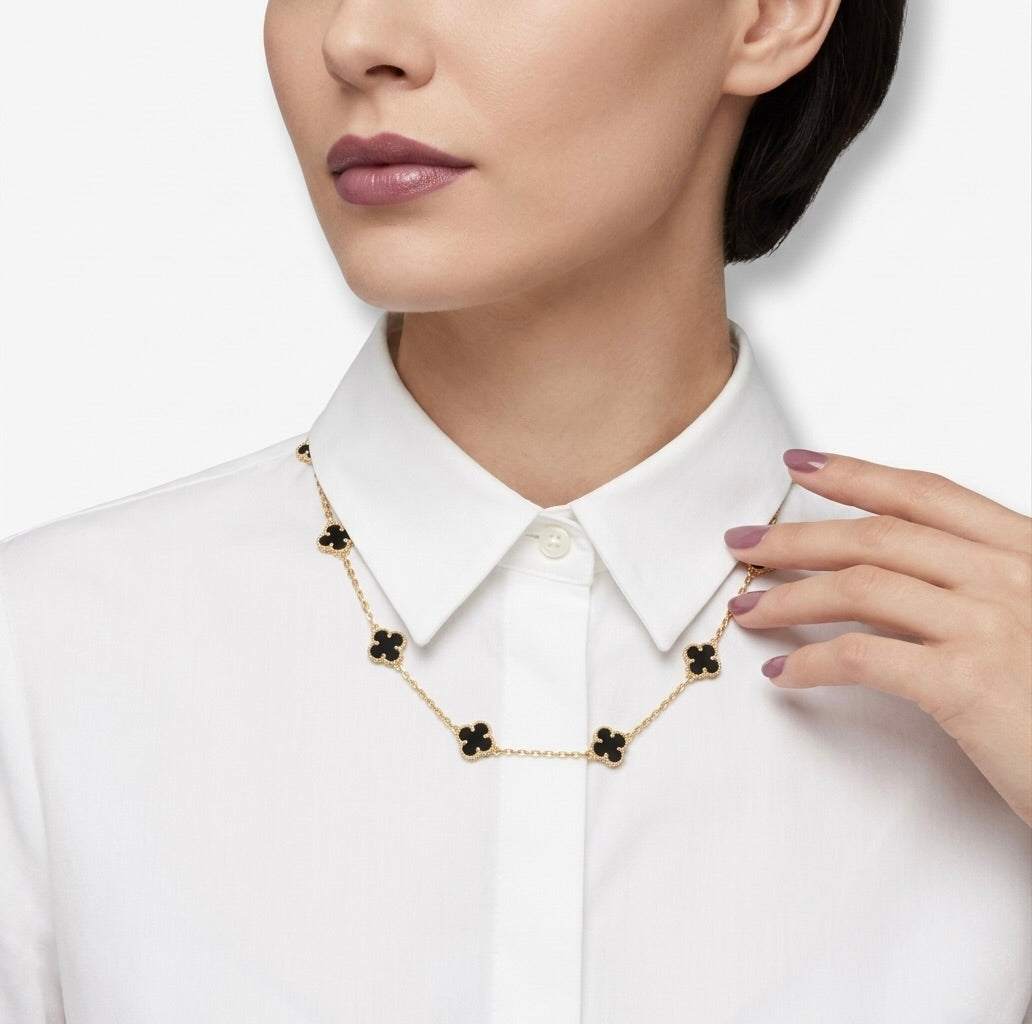10K black clover necklace gold pendant women