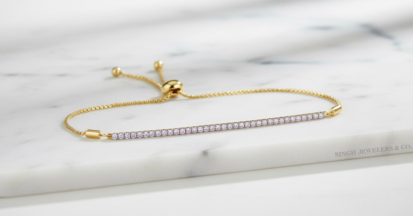 10K Gold Diamond Bolo Bracelet with 1 Carat in Single Row