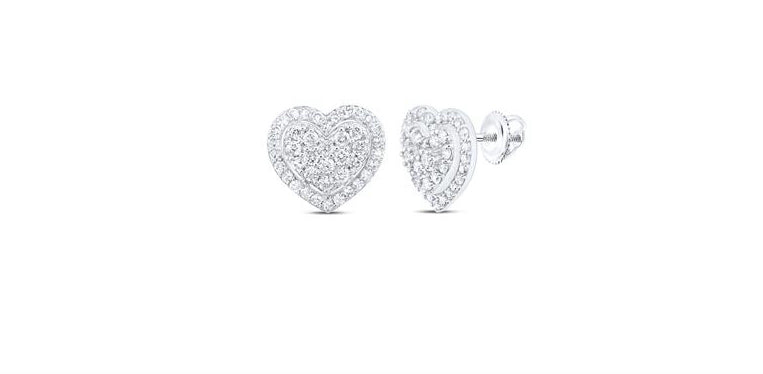 10K Halo Heart Diamond Stud Earrings 1/2 Cttw with Screw Back – Elegant and Secure