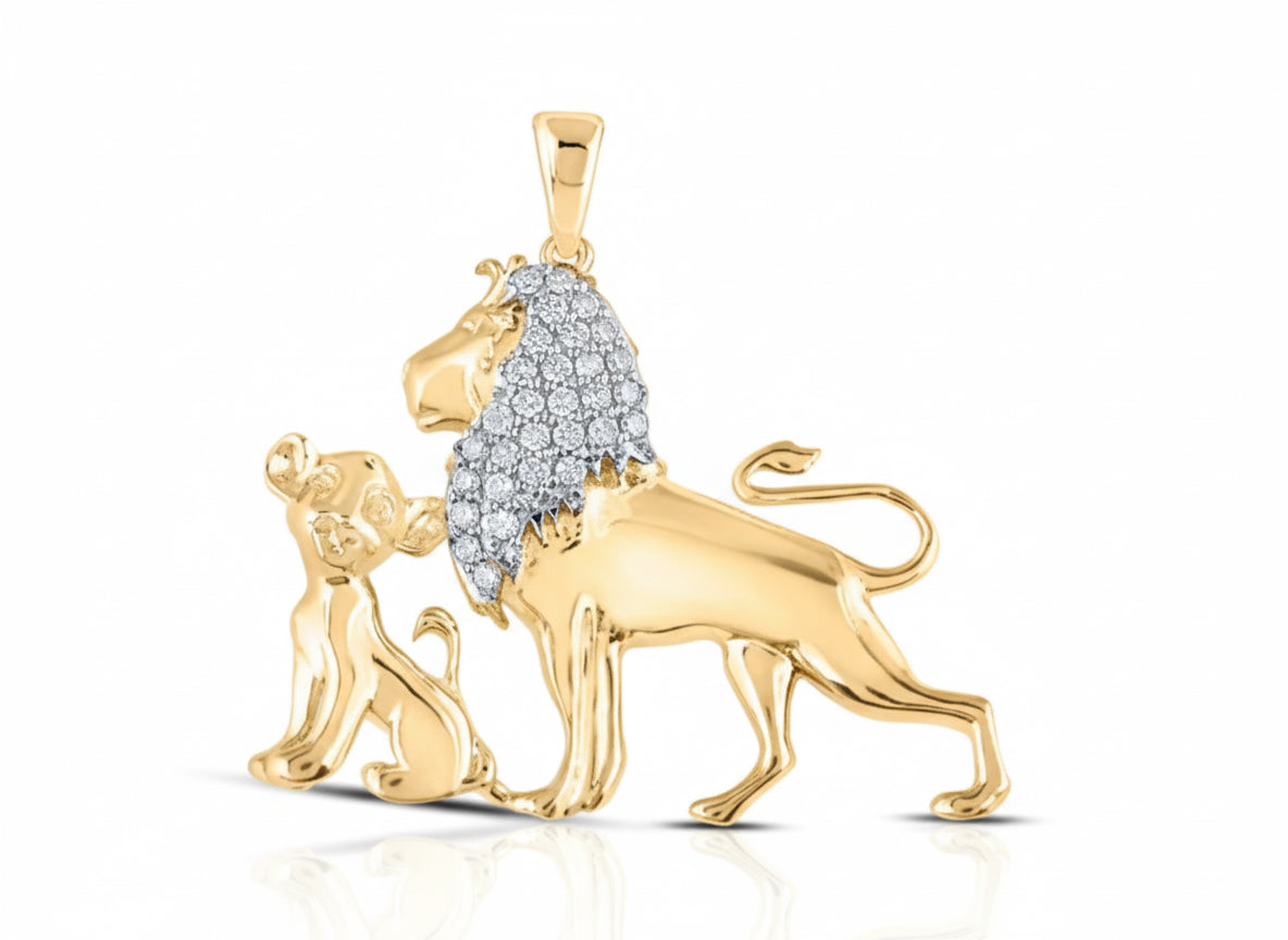 10K gold Baby Kiara and Lion King Simba diamond pendant set with 1/5 CTW natural diamonds