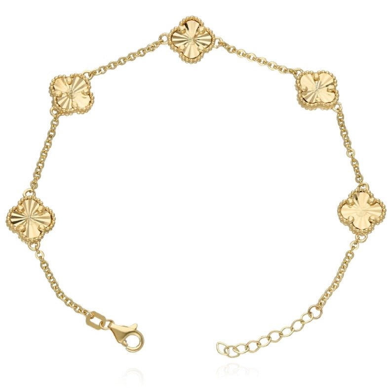 10K gold diamond-cut clover bracelet in Vancleef-inspired style