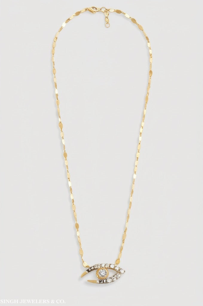 gold evil eye necklace with diamonds