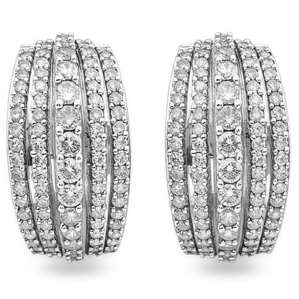 10K gold hoop earrings with 1.00 CT round diamonds for women