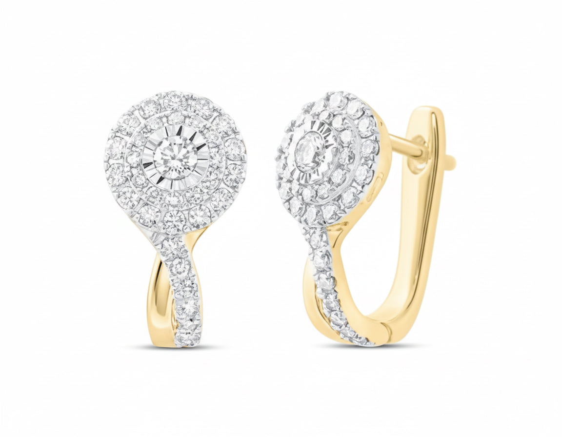Close-up of diamond leverback earrings in 10K gold, classic fashion jewelry