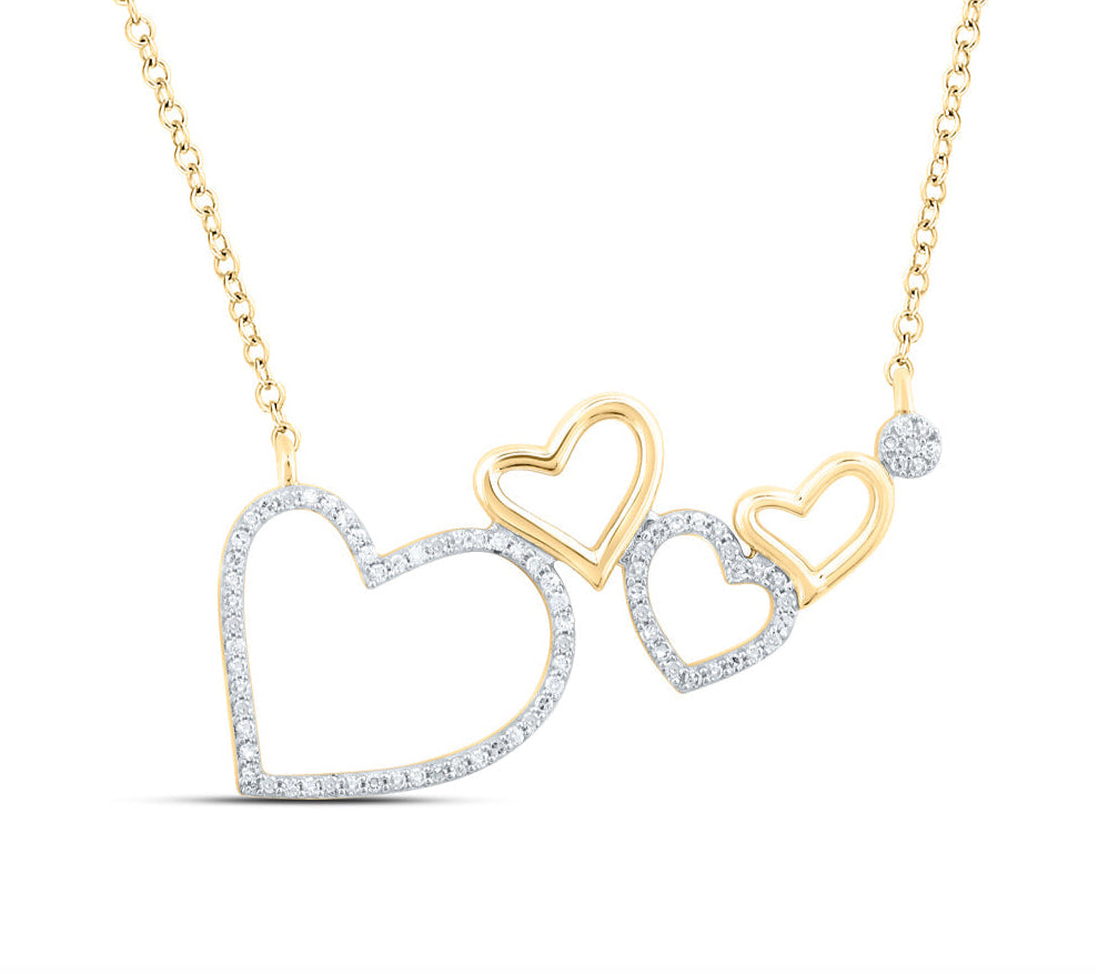 10k gold floating hearts diamond necklace with 1/6 cttw diamonds, 18-inch chain for women