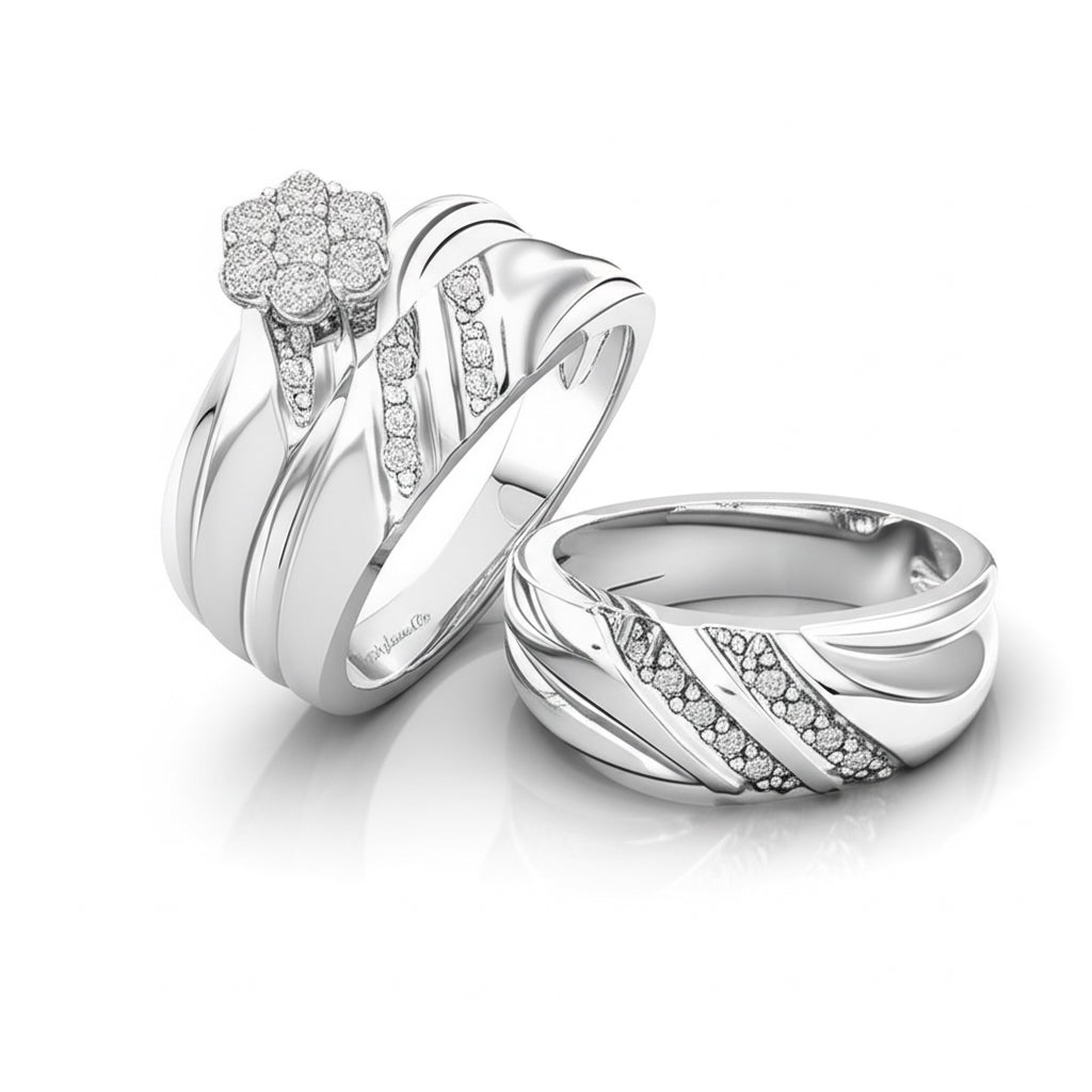 10K gold floral diamond bridal trio ring set – 3/8 Ct