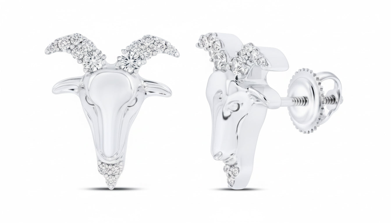 10K gold goat head diamond studs, 1/10 carat