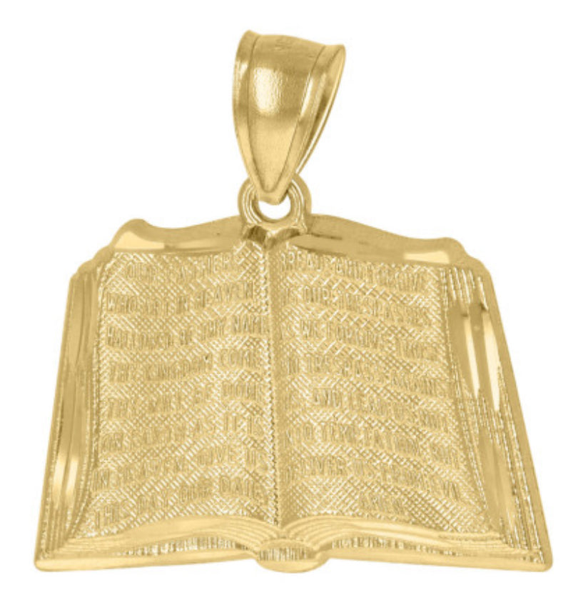 10K yellow gold Holy Bible pendant with diamond-cut finish