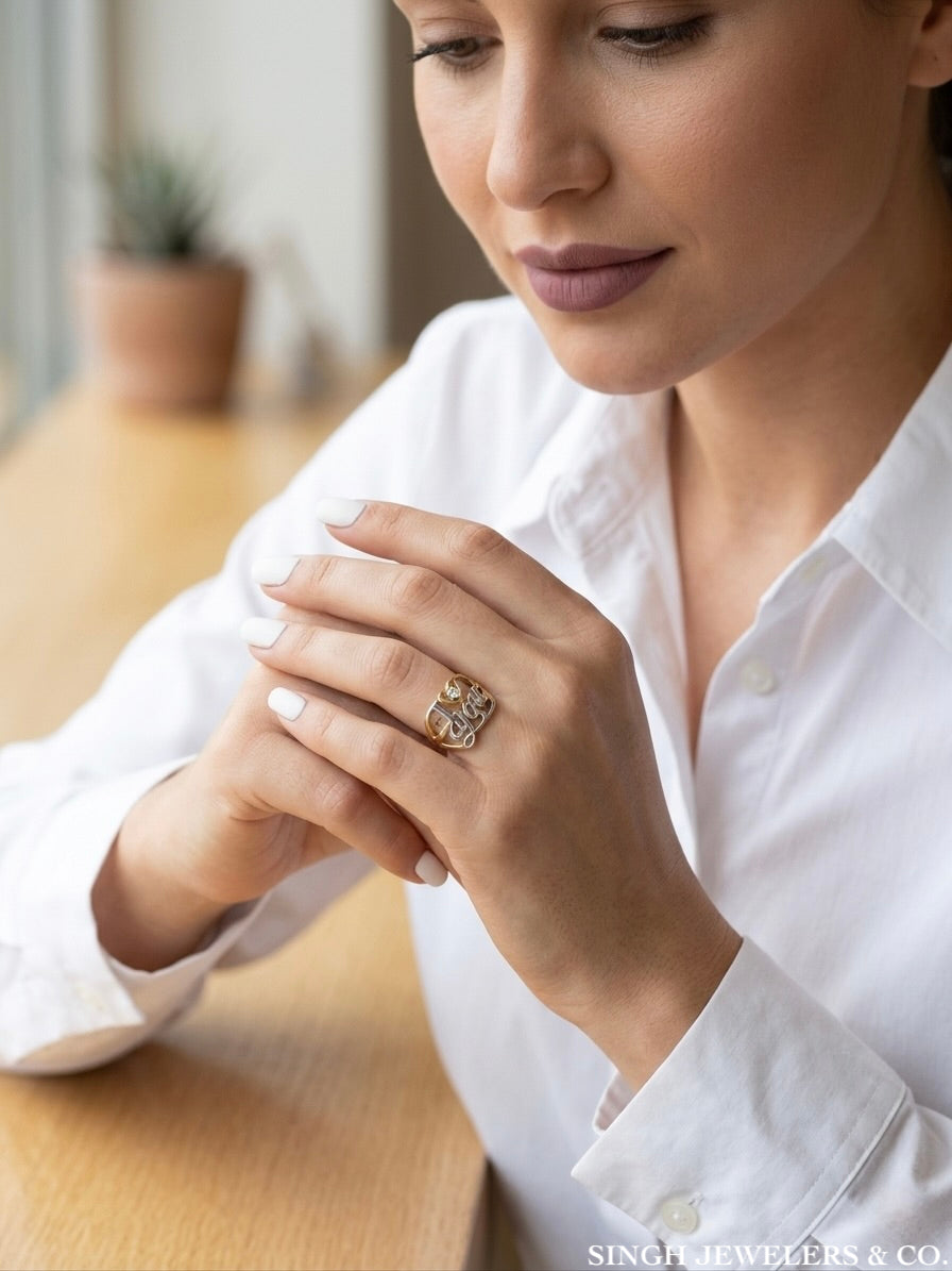 Genuine 10K gold I Love You ring with single cubic zirconia accent