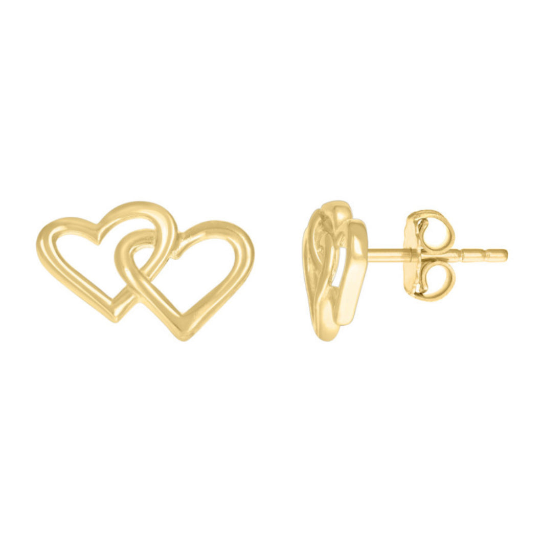 10K yellow gold intertwined hearts stud earrings