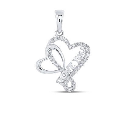 Romantic 10K Love U Heart Pendant with 1/4 Cttw Diamonds
