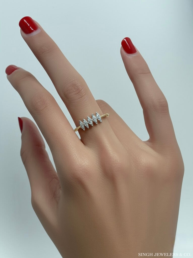 10k gold marquise diamond ladies ring with 1/6 carat sparkling diamonds, elegant jewelry for women