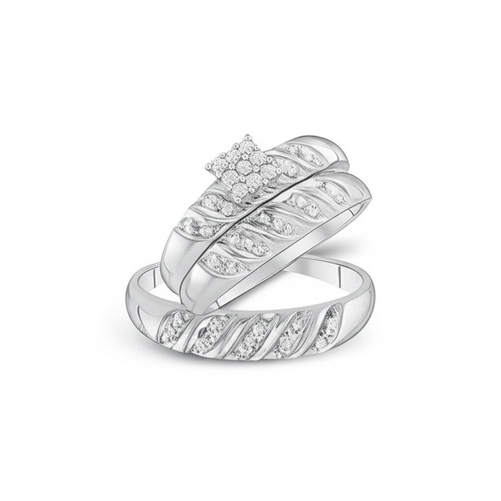 10K Gold Matching Diamond Trio Ring Set – 1/10 CTW