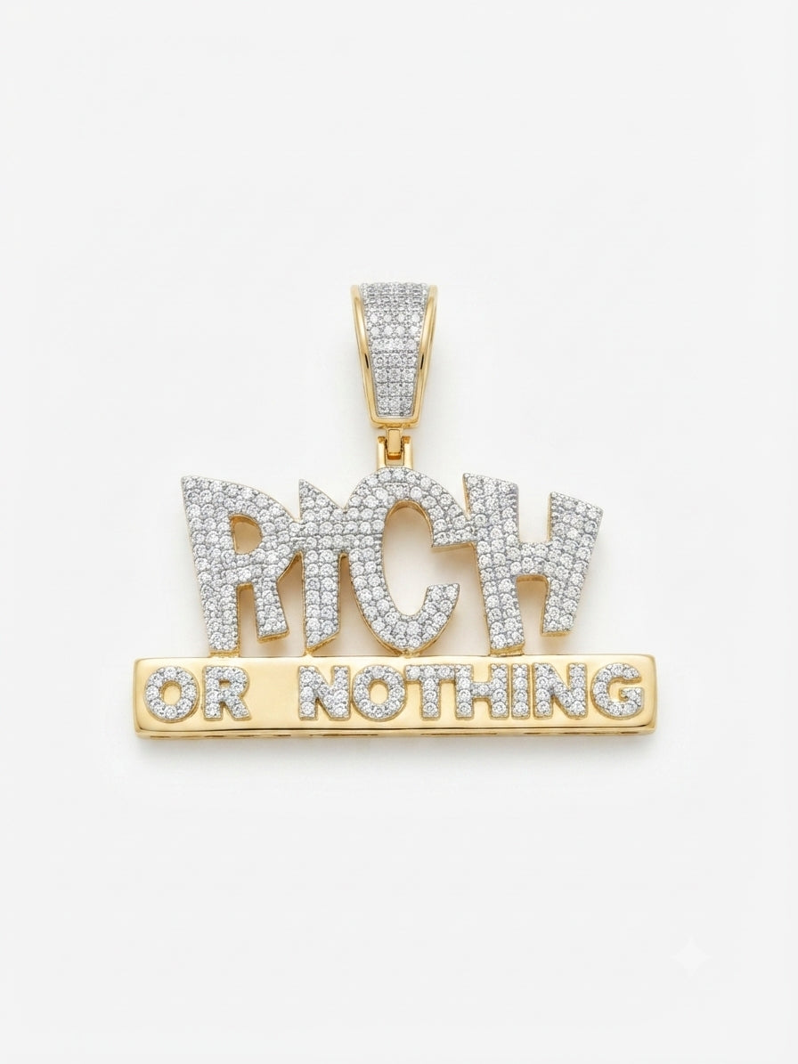 Luxury 10K gold diamond pendant necklace rich or nothing design
